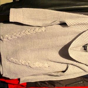 Cowl neck knitted sweater grey w/knotted accent